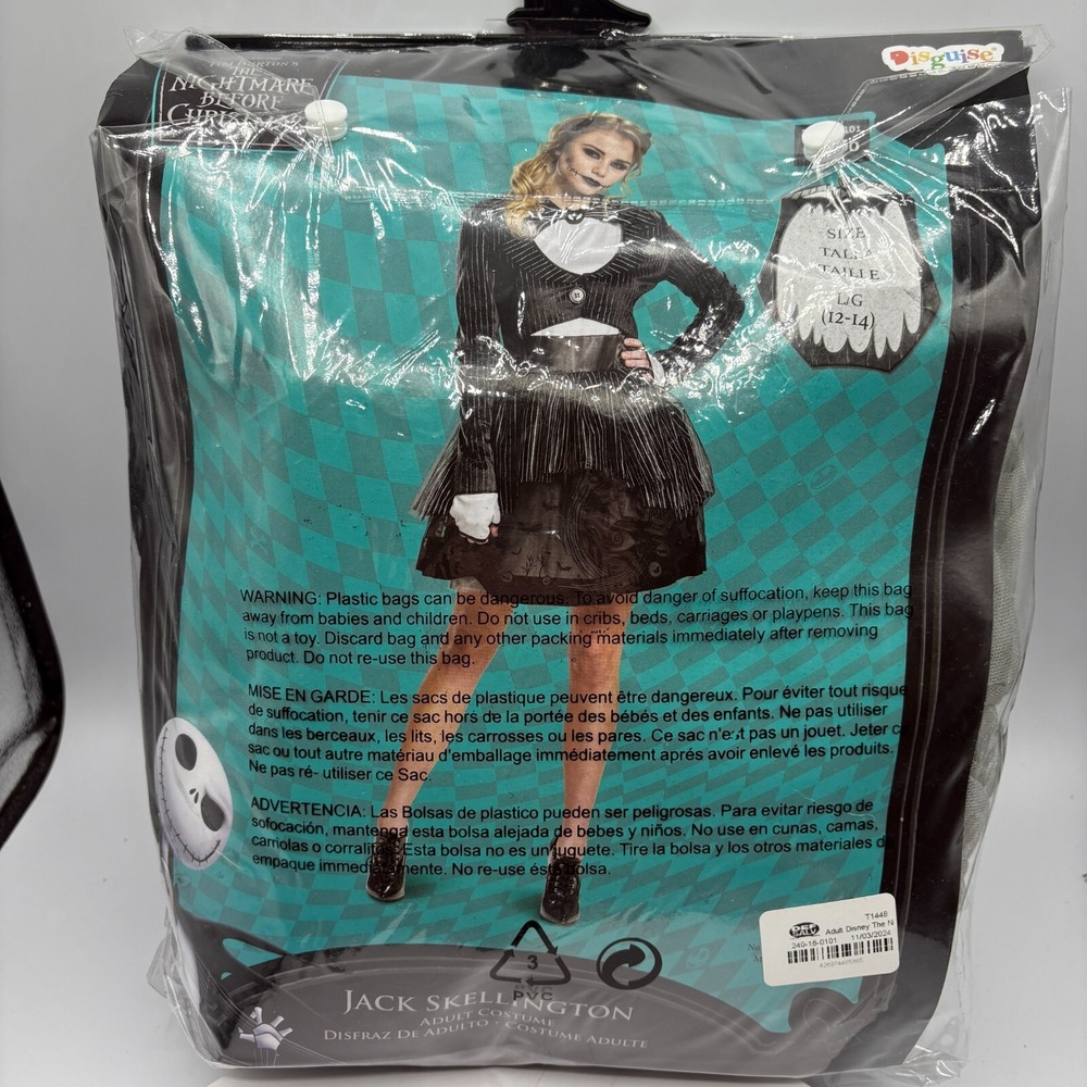Nightmare Before Christmas JACK SKELLINGTON DRESS Costume Large 12-14 Womens